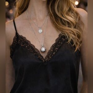 Ascent Silver Tone Double Chain Layered Necklace | Jeweled Statement Adjustable